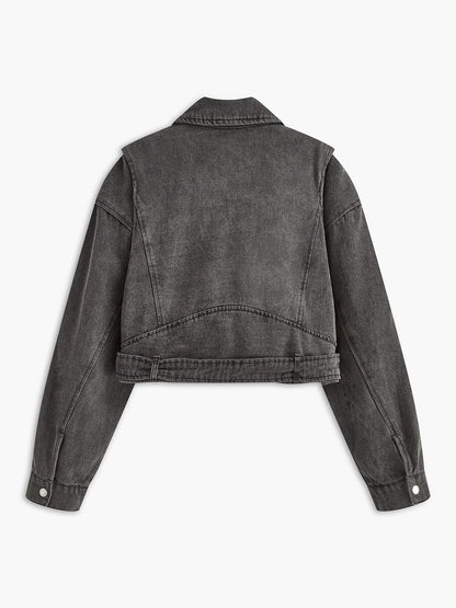 e Damen Bikerjacke Denim Cropped