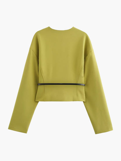 Damen Blazer V-Ausschnitt mit schmalem Gürtel