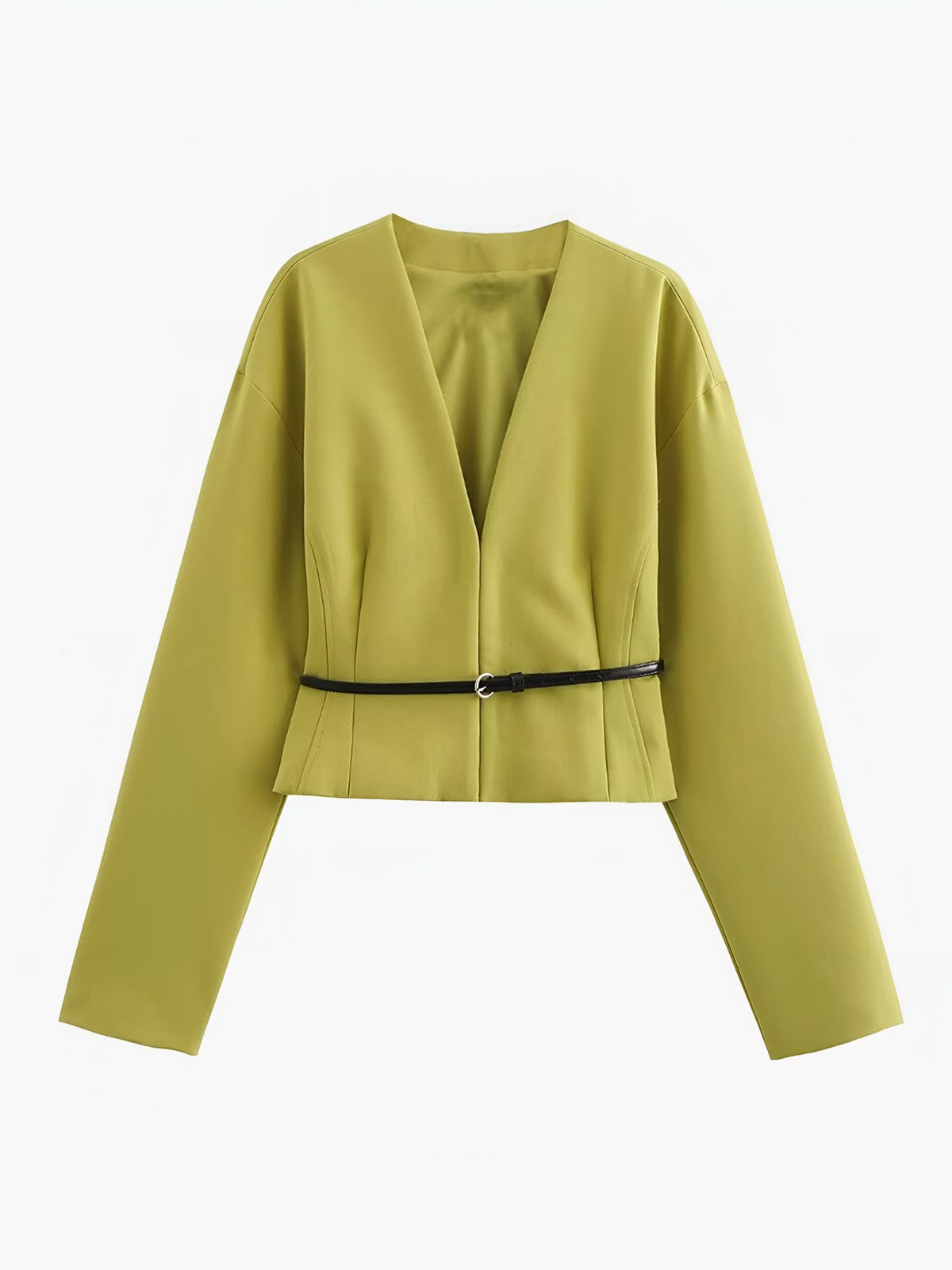Damen Blazer V-Ausschnitt mit schmalem Gürtel Schwarz - Norvielle