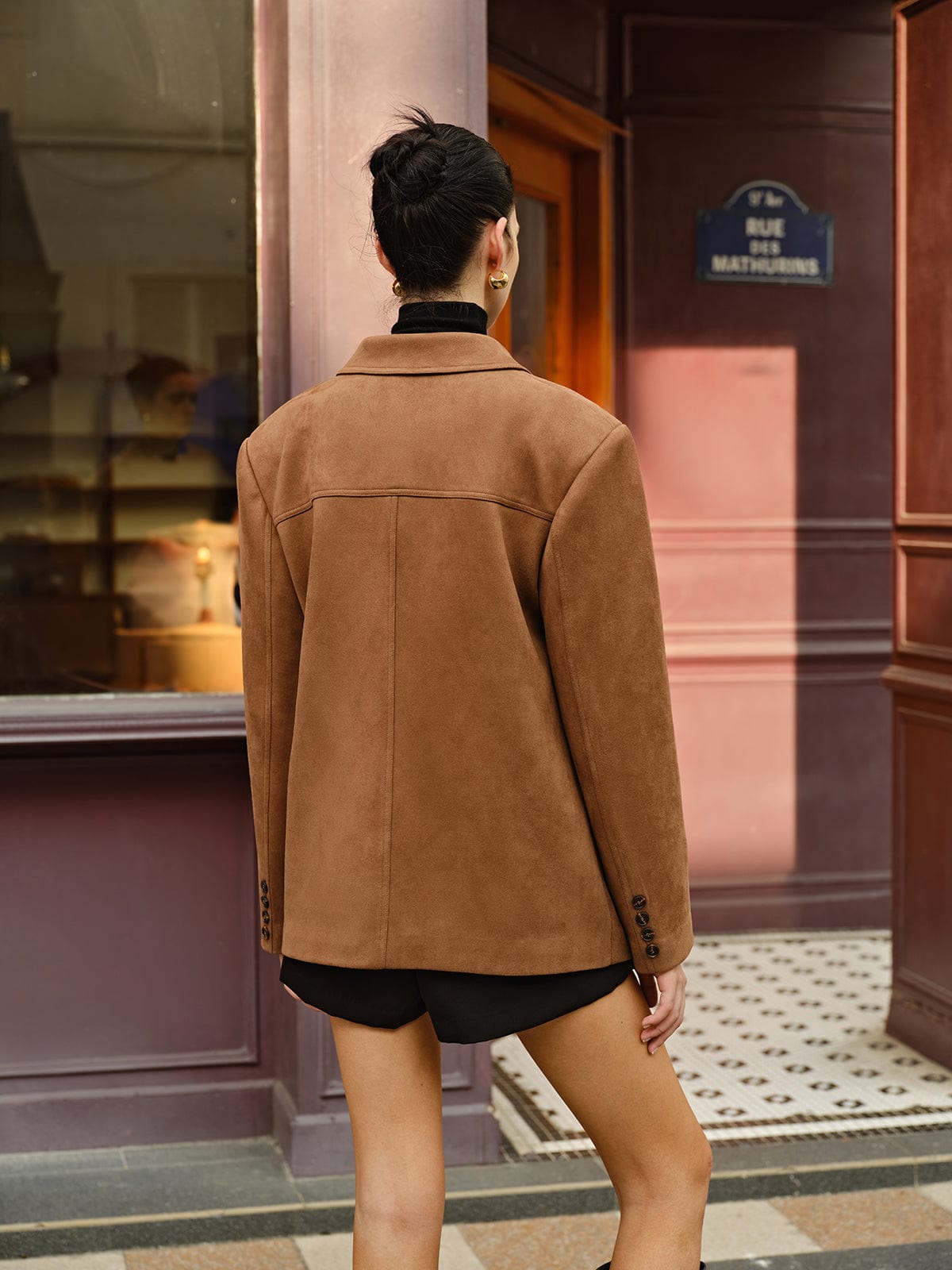 Damen Wildleder Blazer Braun Lässig