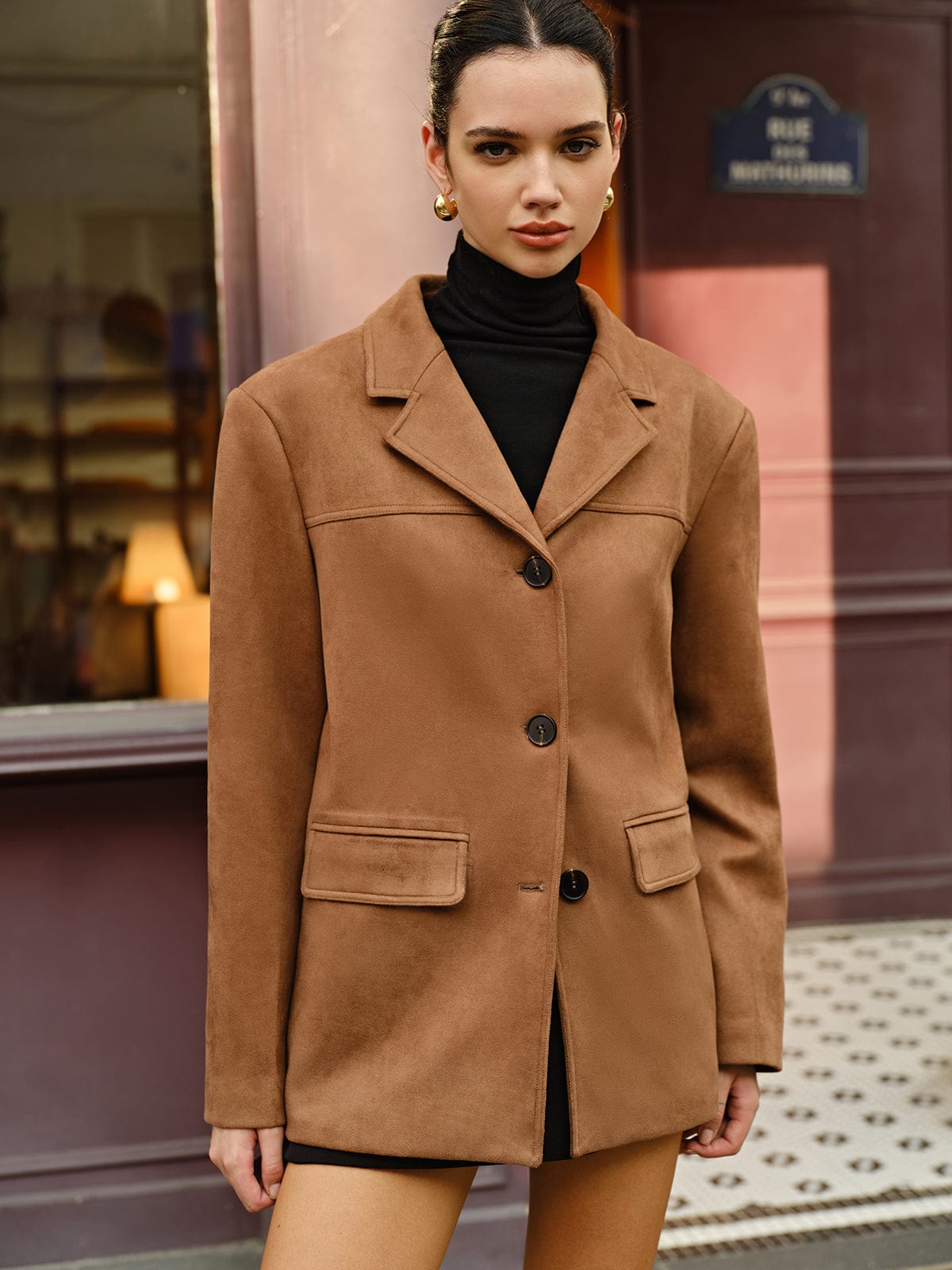 Damen Wildleder Blazer Braun Lässig