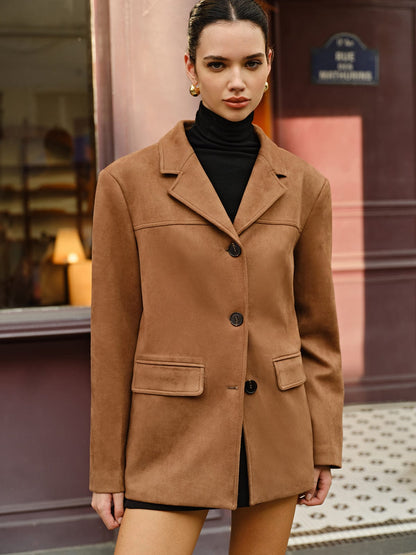 Damen Wildleder Blazer Braun Lässig