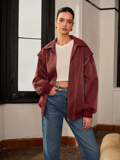 Damen Jacke Bordeauxrot Sportlich - Norvielle