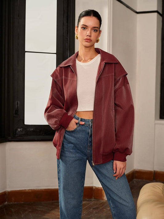 Damen Jacke Bordeauxrot Sportlich - Norvielle