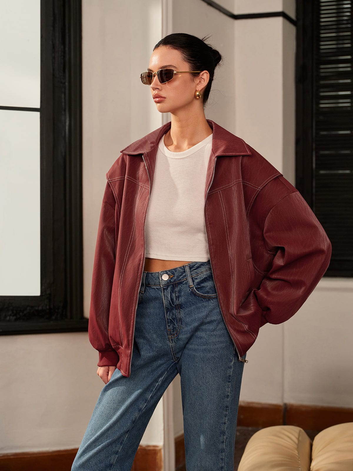 Damen Jacke Bordeauxrot Sportlich