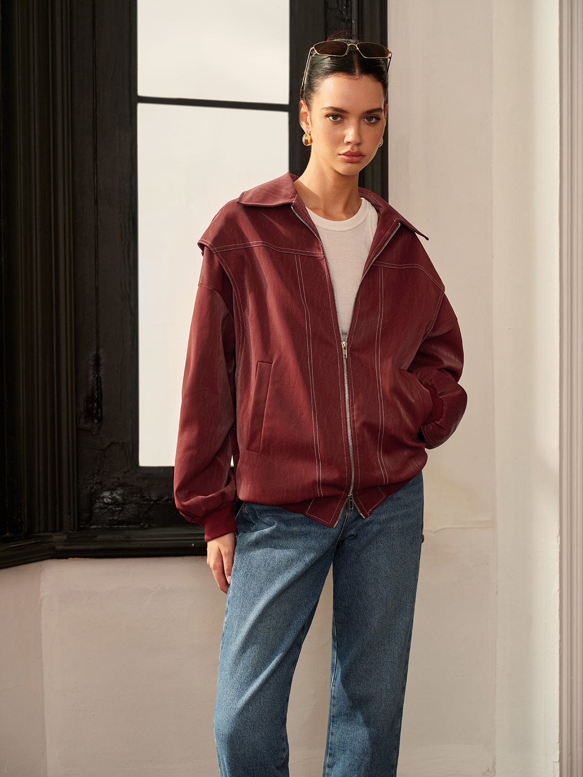 Damen Jacke Bordeauxrot Sportlich