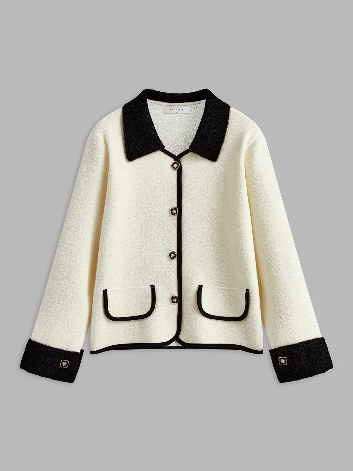Stilvolle Damen Blazerjacke Weiß-Schwarz Kontrast - Norvielle