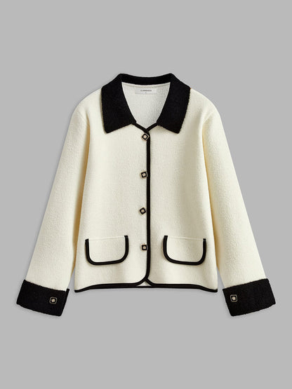 Stilvolle Damen Blazerjacke Weiß-Schwarz Kontrast - Norvielle
