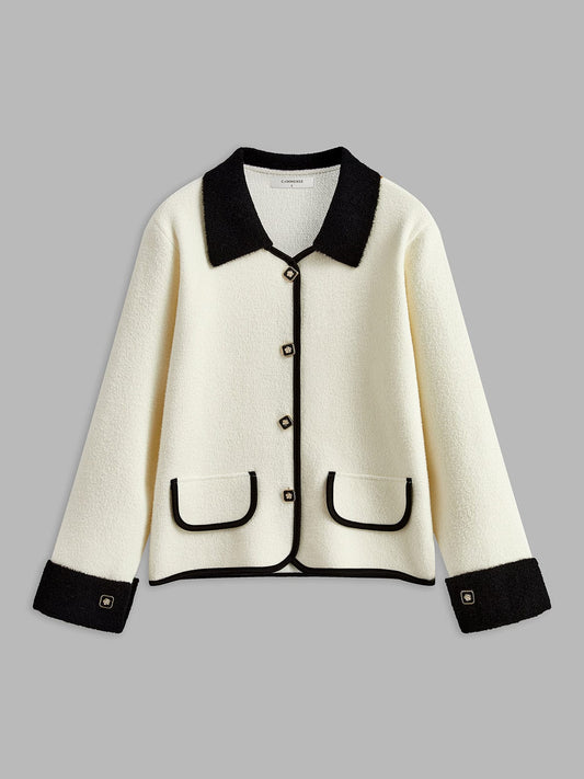 Stilvolle Damen Blazerjacke Weiß-Schwarz Kontrast - Norvielle