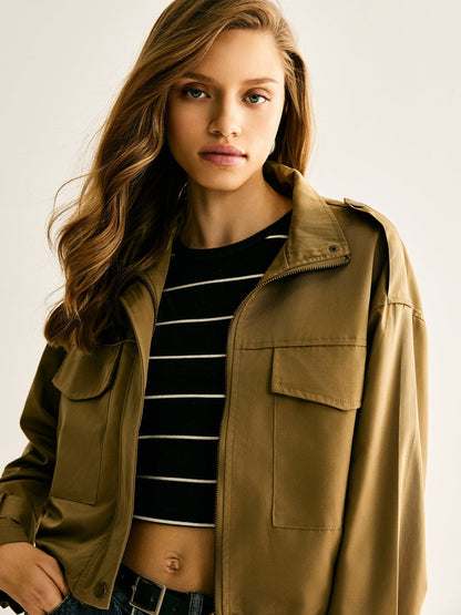 Klara Damen Cropped Utility Jacke Modern Lässig
