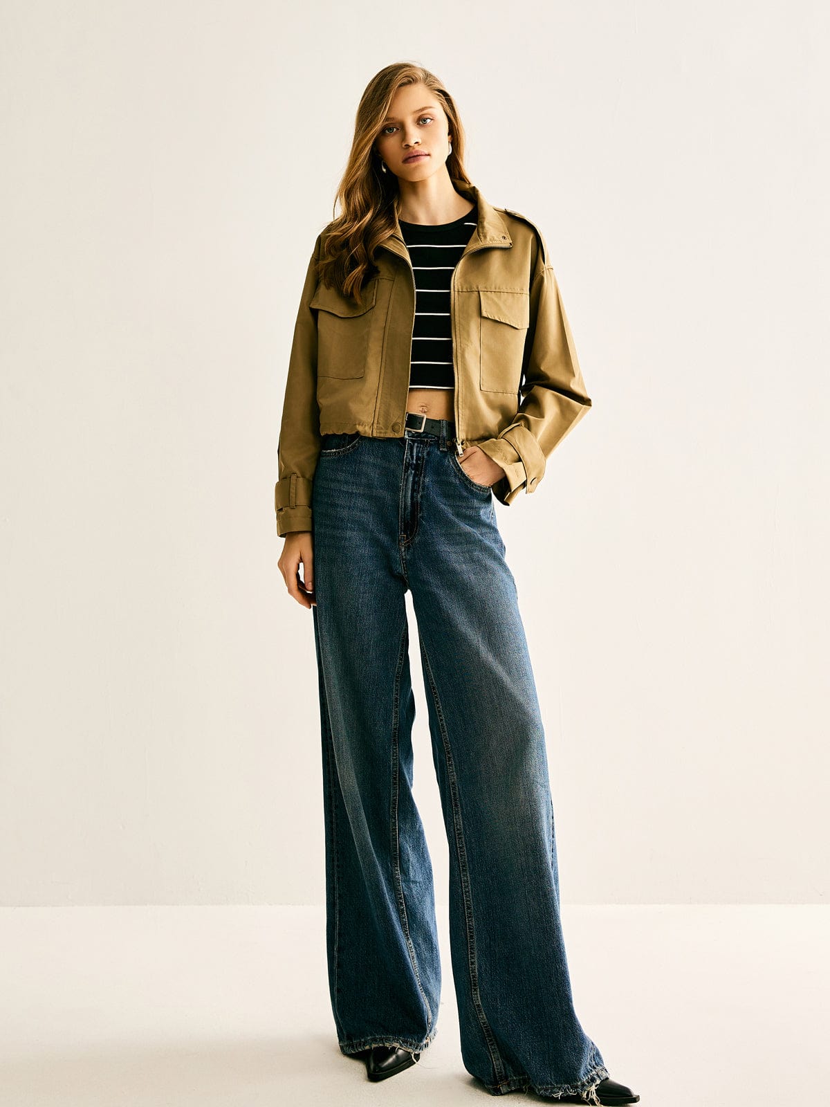 Klara Damen Cropped Utility Jacke Modern Lässig