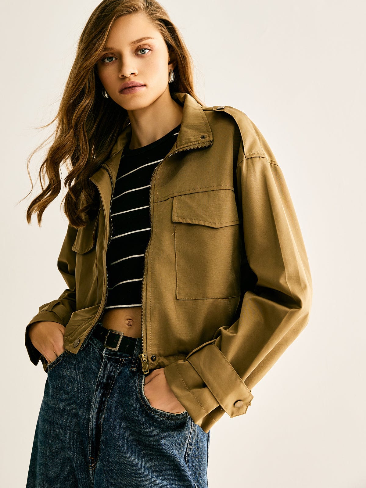 Klara Damen Cropped Utility Jacke Modern Lässig - Norvielle