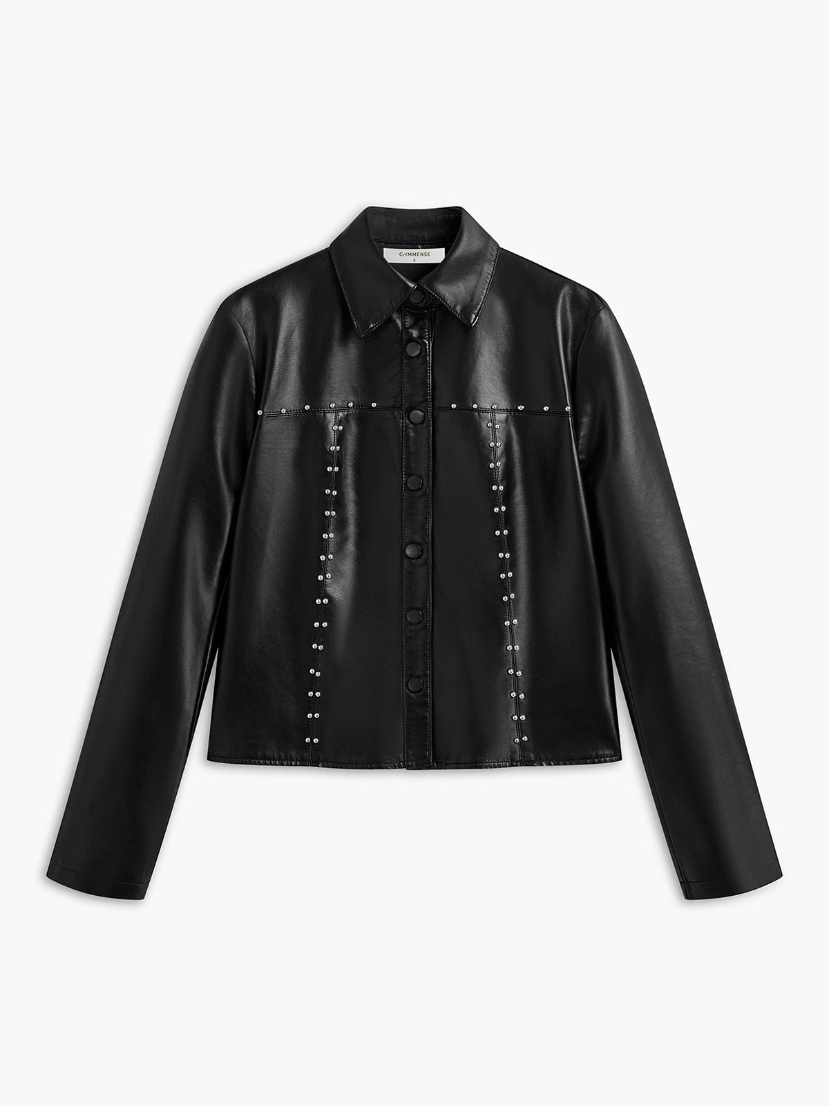Schwarze Damen Lederjacke Nieten Kunstleder - Norvielle
