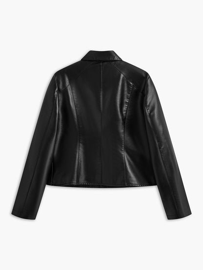 e Damen Lederjacke Nieten Kunstleder
