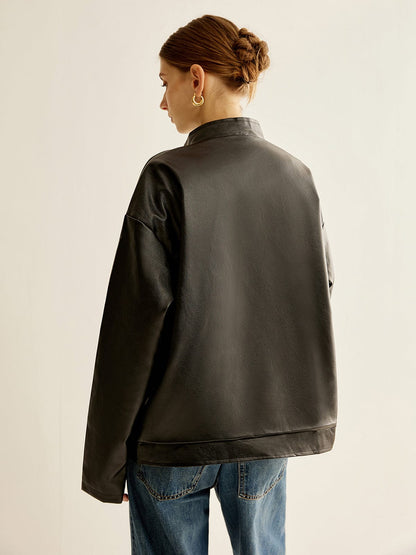 e Lederjacke Herren Kontraststreifen