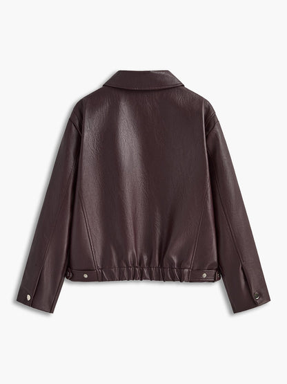 Nora Damen Lederjacke Burgunderrot Minimalistisch