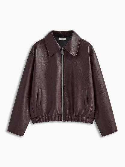 Nora Damen Lederjacke Burgunderrot Minimalistisch - Norvielle
