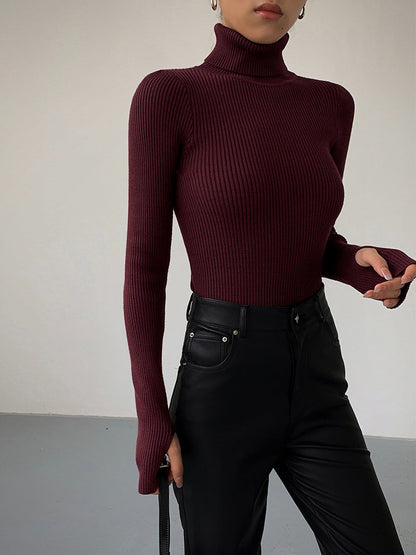 Damen Rollkragenpullover Gerippt Beige
