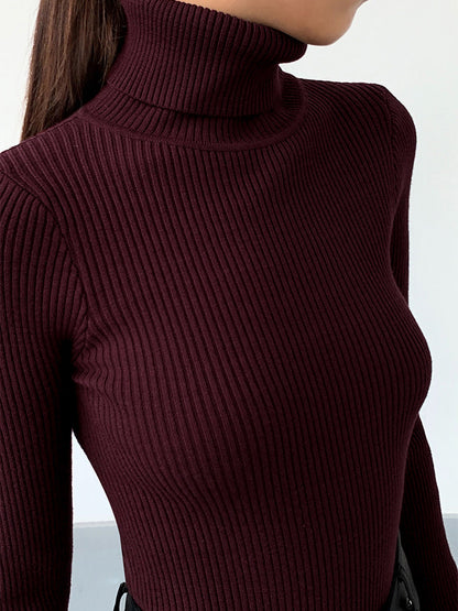 Damen Rollkragenpullover Gerippt Beige