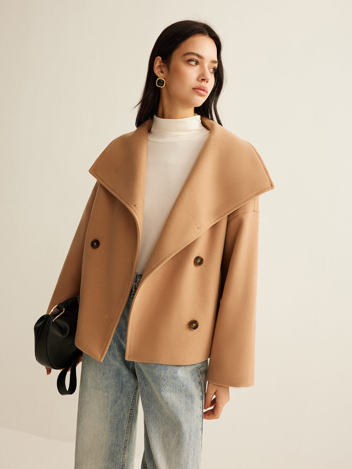 Camel Damen Cropped Mantel Zeitloses Design