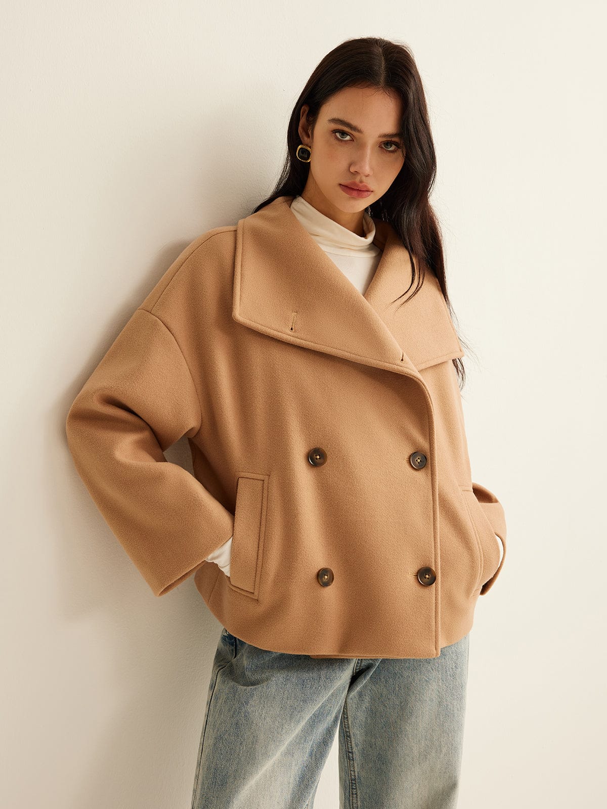 Camel Damen Cropped Mantel Zeitloses Design