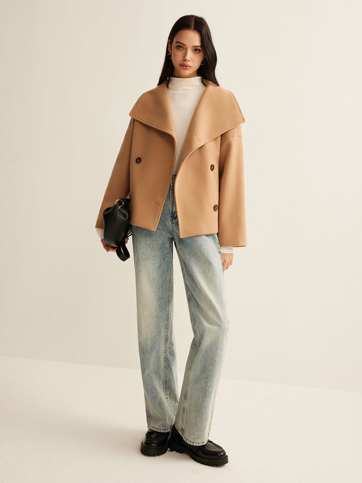 Camel Damen Cropped Mantel Zeitloses Design