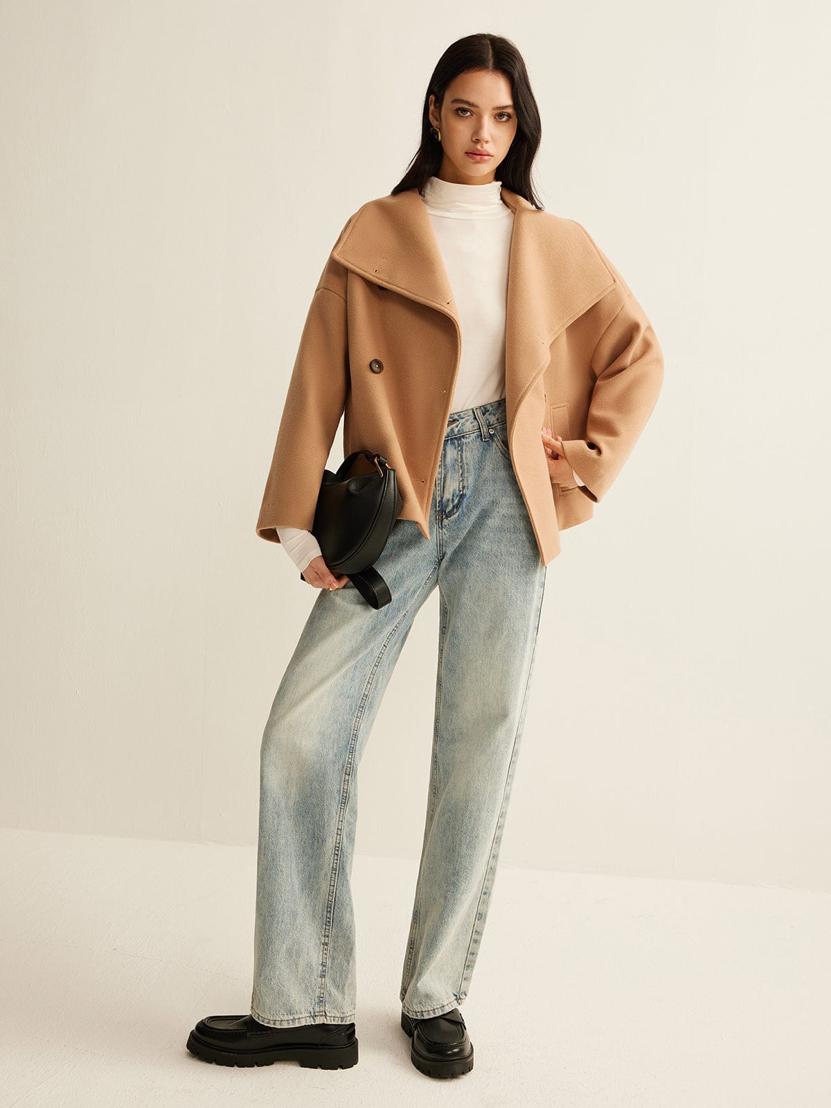 Camel Damen Cropped Mantel Zeitloses Design