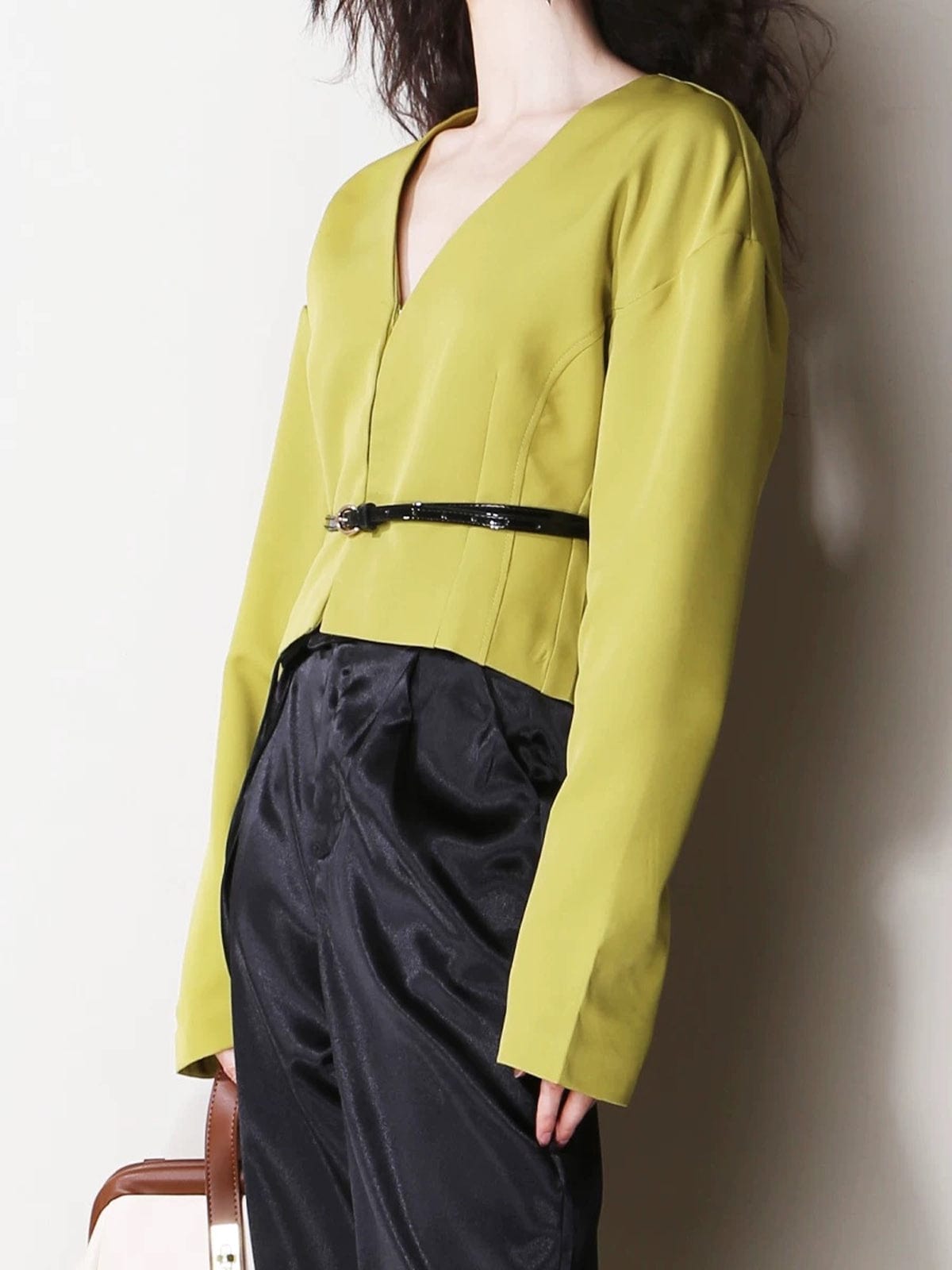 Damen Blazer V-Ausschnitt mit schmalem Gürtel