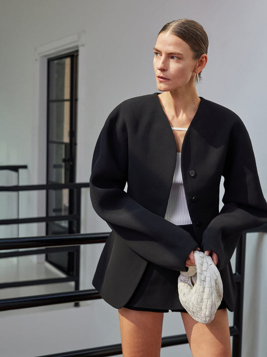 Damen Blazer Elegantes Design Knöpfe Schwarz - Norvielle