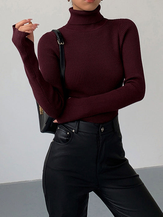 Damen Rollkragenpullover Gerippt Beige - Eveloria