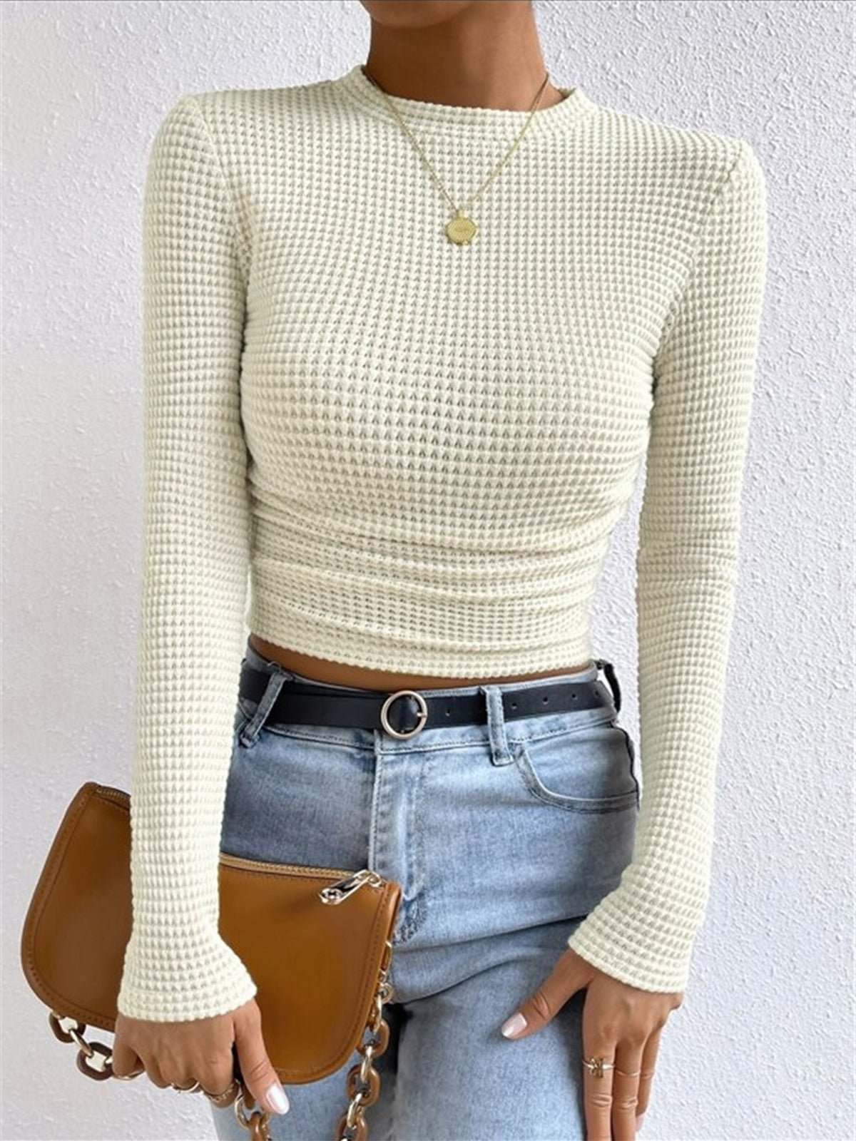 Damen Langarm Crop- Waffelstrick - Eveloria