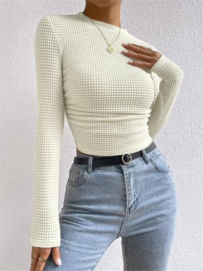 Damen Langarm Crop- Waffelstrick