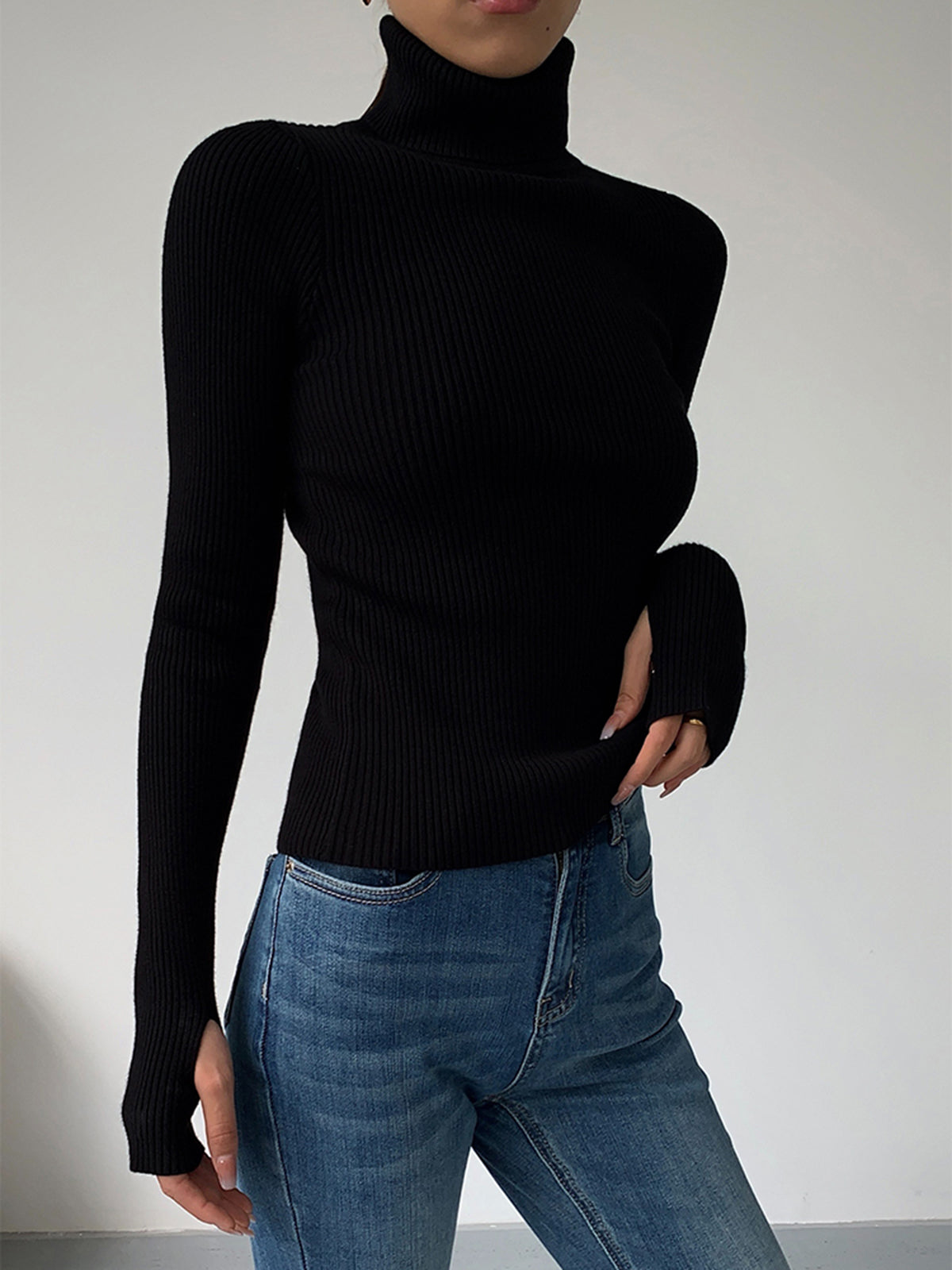 Damen Rollkragenpullover Gerippt Beige