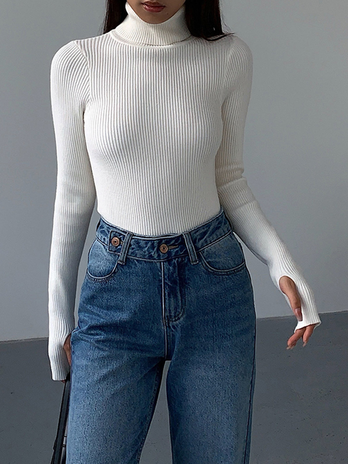 Damen Rollkragen Slim Fit