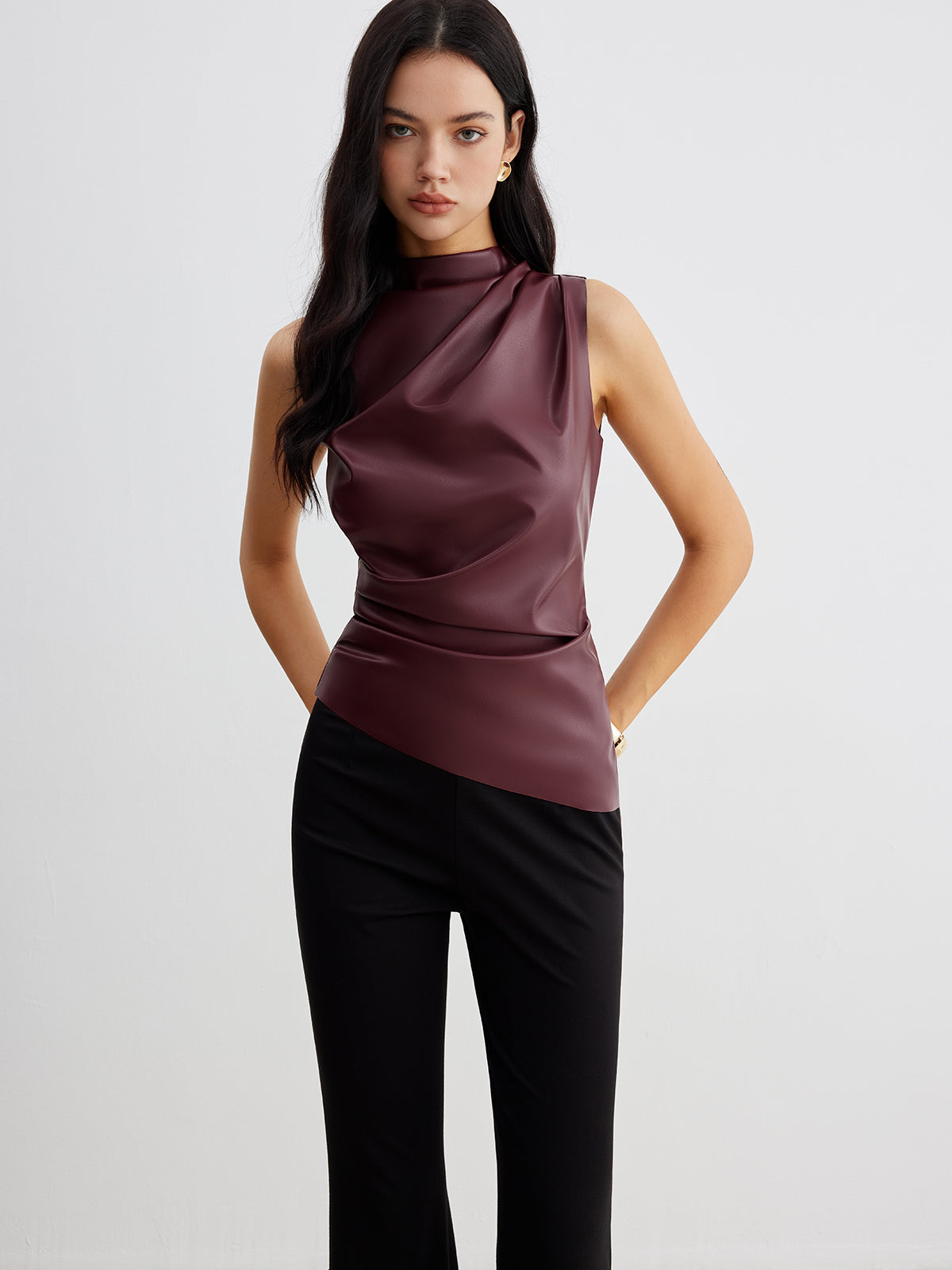 Damen Ärmelloses Hohem Kragen Sommer Chic