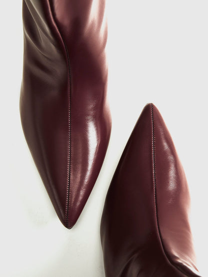 Damen Ankle Boots Leder-Optik Bordeaux Rot