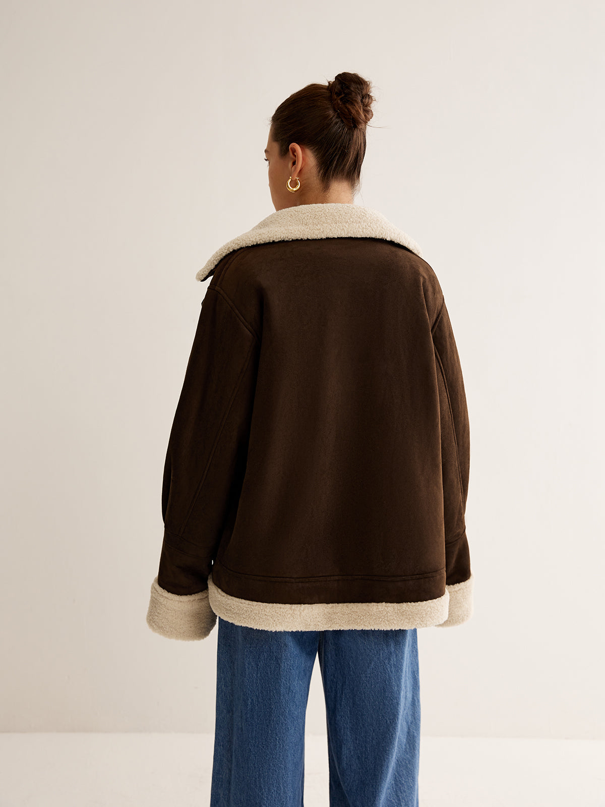 Damen Vintage Jacke Braun Fleece Braun Locker