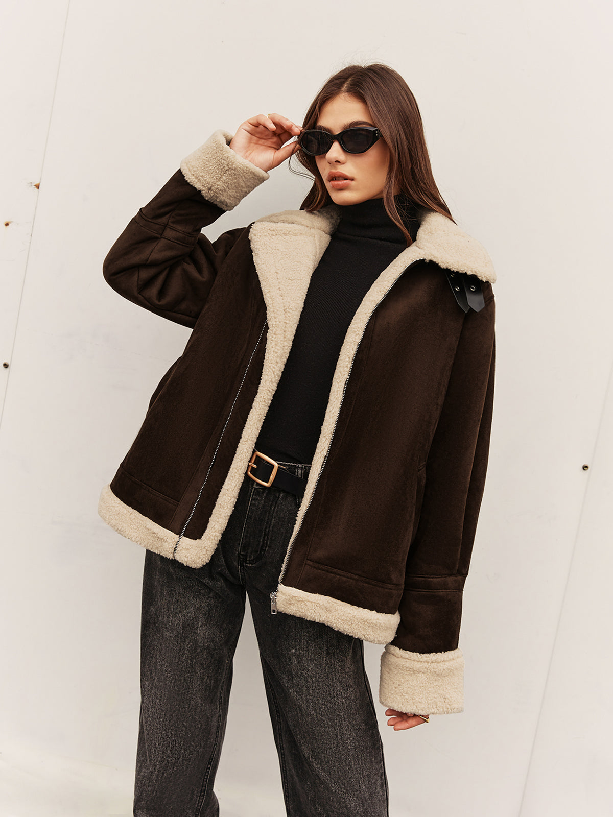 Damen Vintage Jacke Braun Fleece Braun Locker