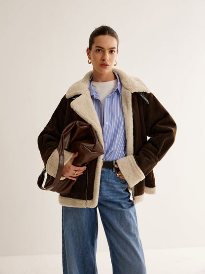 Damen Vintage Jacke Braun Fleece Braun Locker