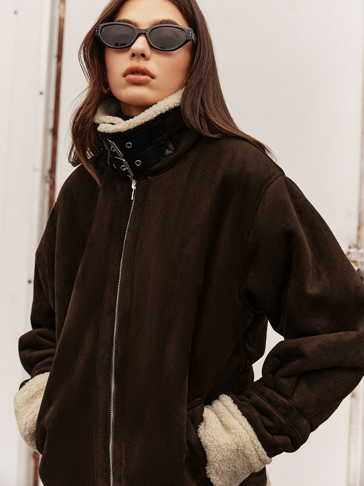 Damen Vintage Jacke Braun Fleece Braun Locker