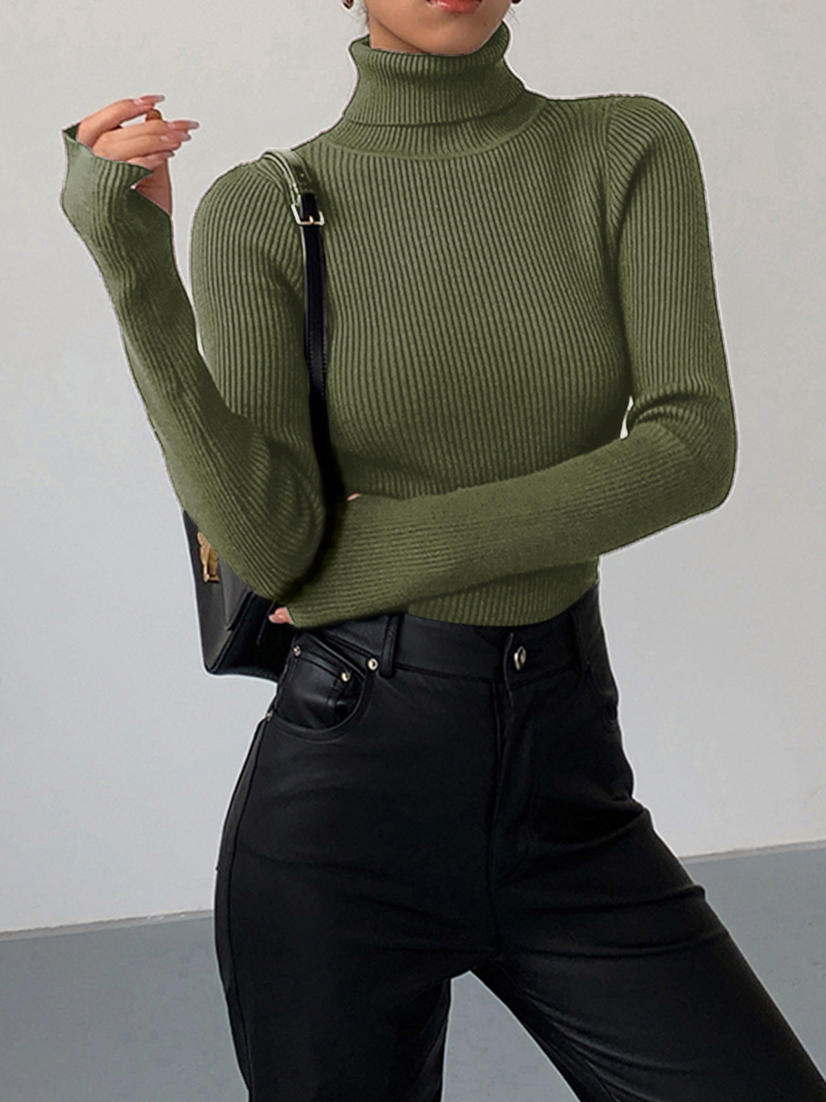 Damen Rollkragen Slim Fit