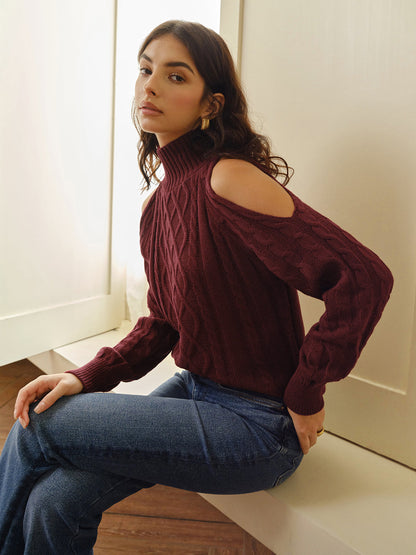 Damen Schulterfreier Karierter Pullover