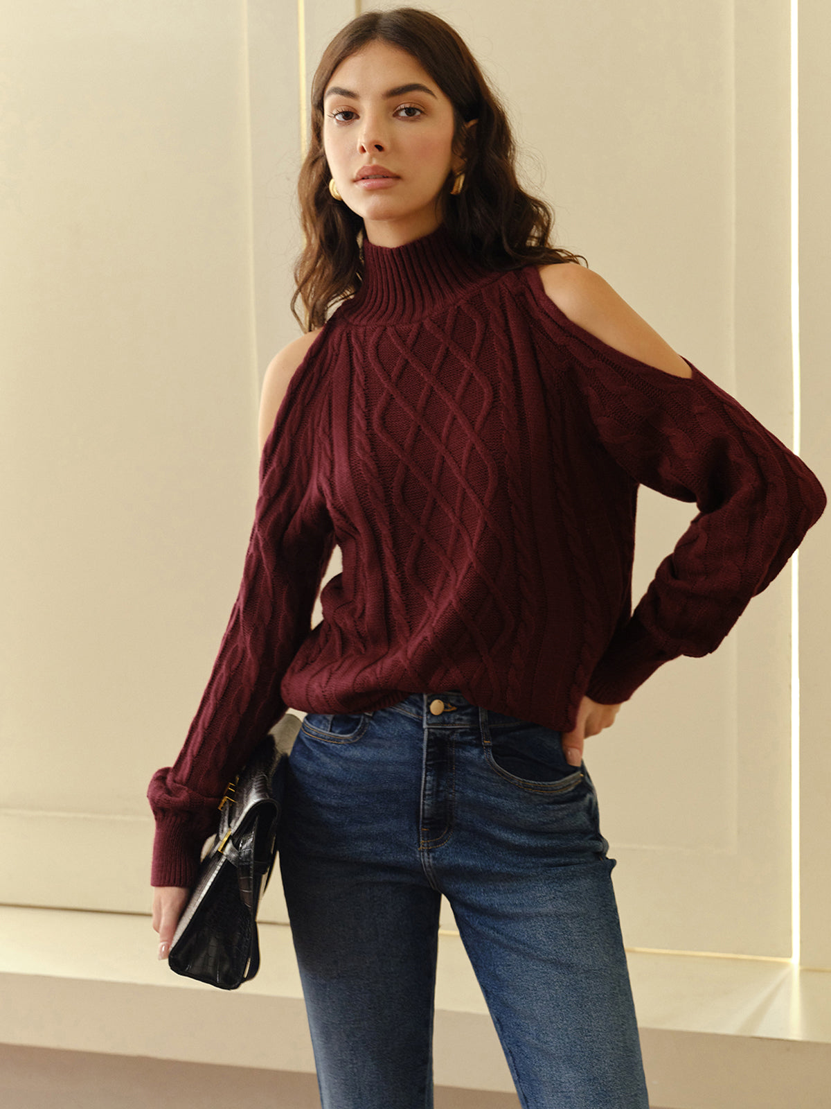 Damen Schulterfreier Karierter Pullover - Norvielle