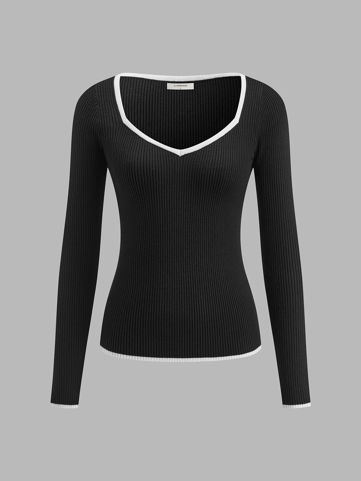 Damen Winterpullover Mit Kontrastbesatz V-Ausschnitt