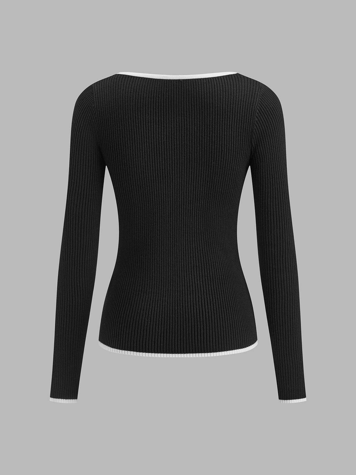 Damen Winterpullover Mit Kontrastbesatz V-Ausschnitt