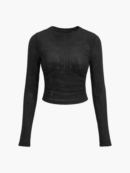 Damen Langarm Crop- Waffelstrick