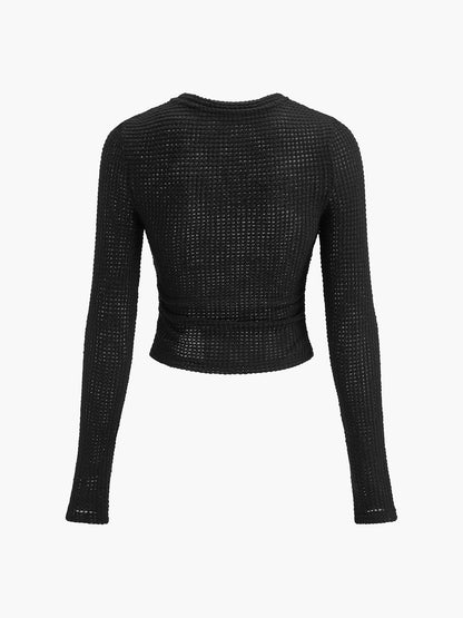 Damen Langarm Crop- Waffelstrick