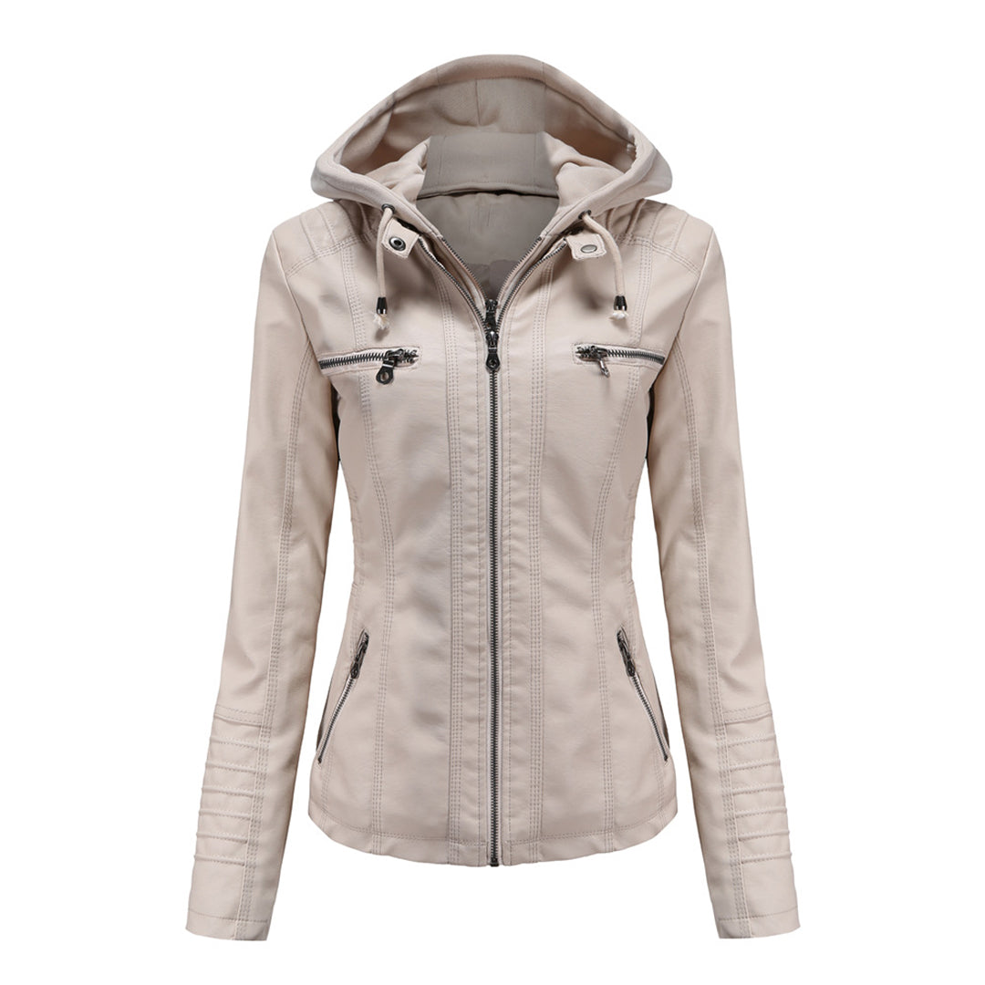 Damen Motorradjacke Kunstleder Mit Kapuze