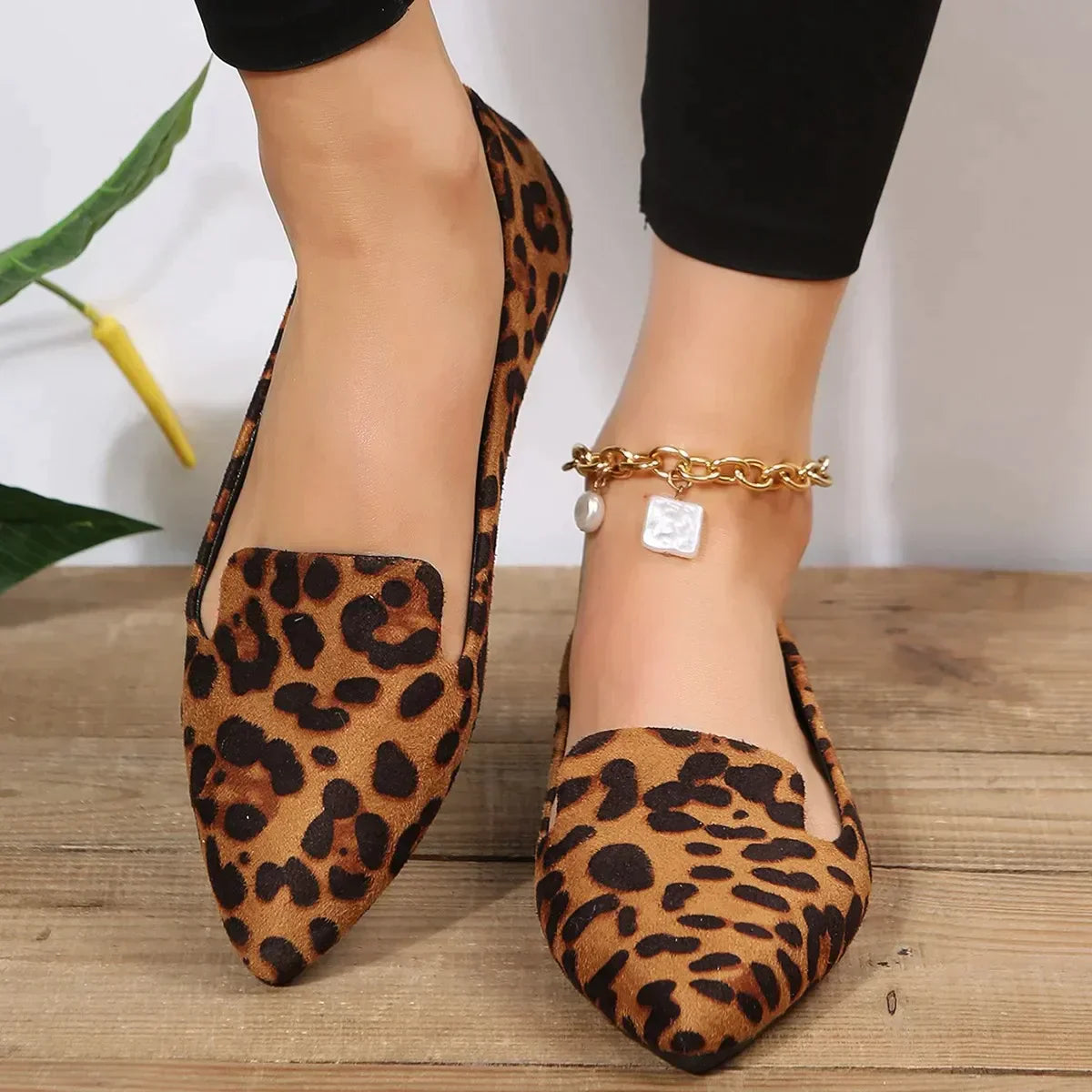 Eveloria Damen Orthopädische Loafers Leopard Spitze Schwarz - Eveloria