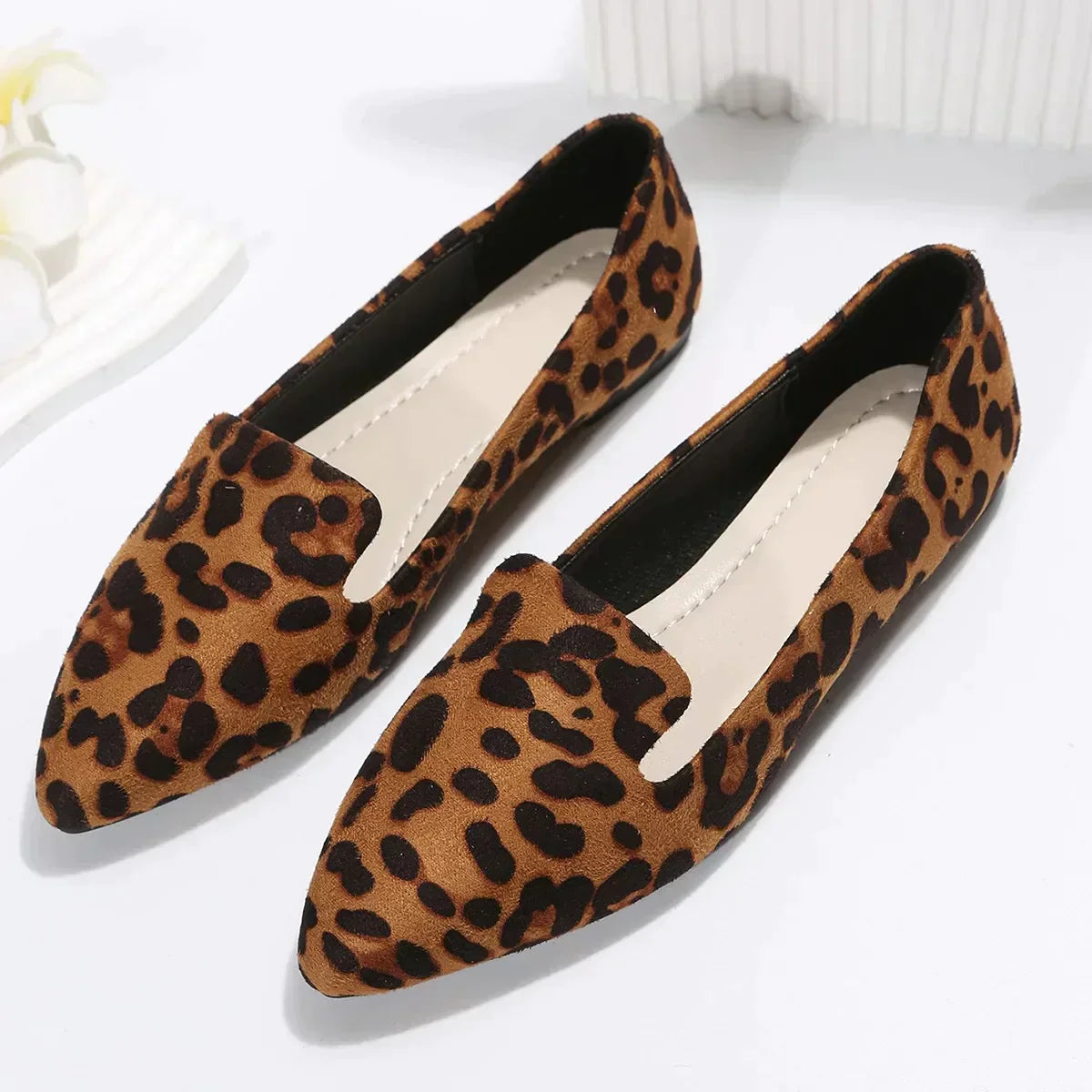 Eveloria Damen Orthopädische Loafers Leopard Spitze